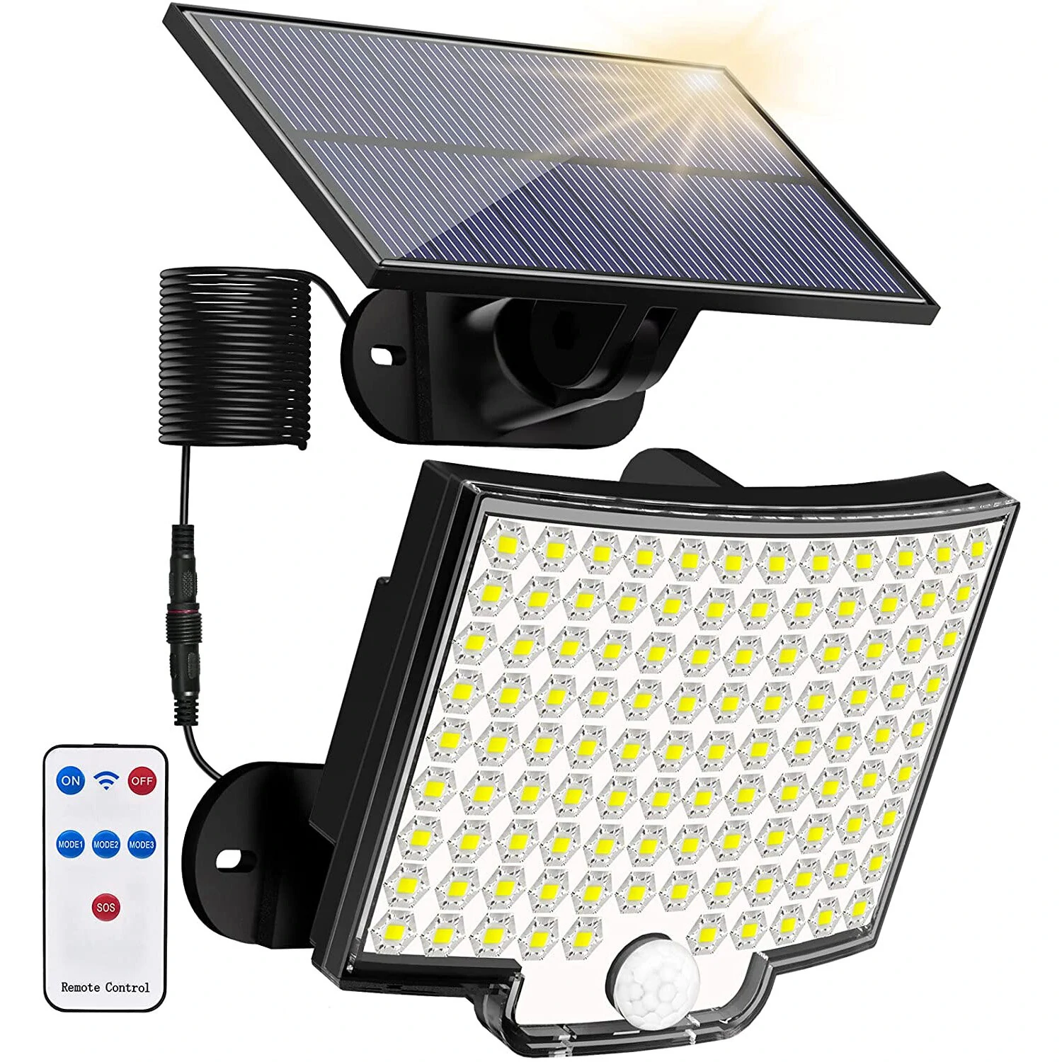 Solar Light Outdoor 106 LED Super Bright Motion Sensor Solar Strong Power LED Garden Wall Lamp IP65 Waterproof 4 Working Modes (image for) Solar Light Outdoor 106 LED Super Bright Motion Sensor Solar Strong Power LED Garden Wall Lamp IP65 Waterproof 4 Working Modes